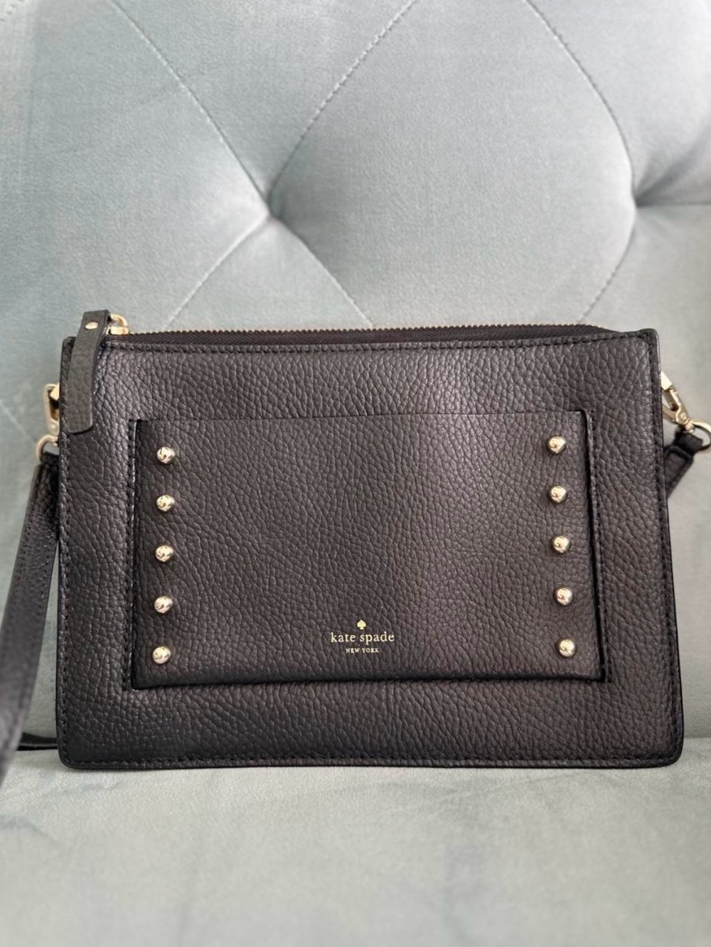 kate spade Black Pebbled Leather Crossbody with Gold Stud Accents